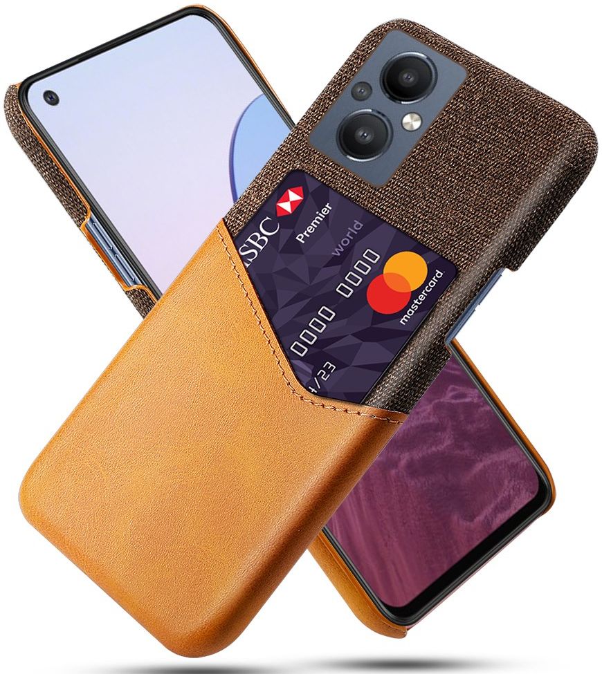 Oppo Reno 8 Lite Hoesje Back Cover met Kaarthouder Bruin afbeelding 1