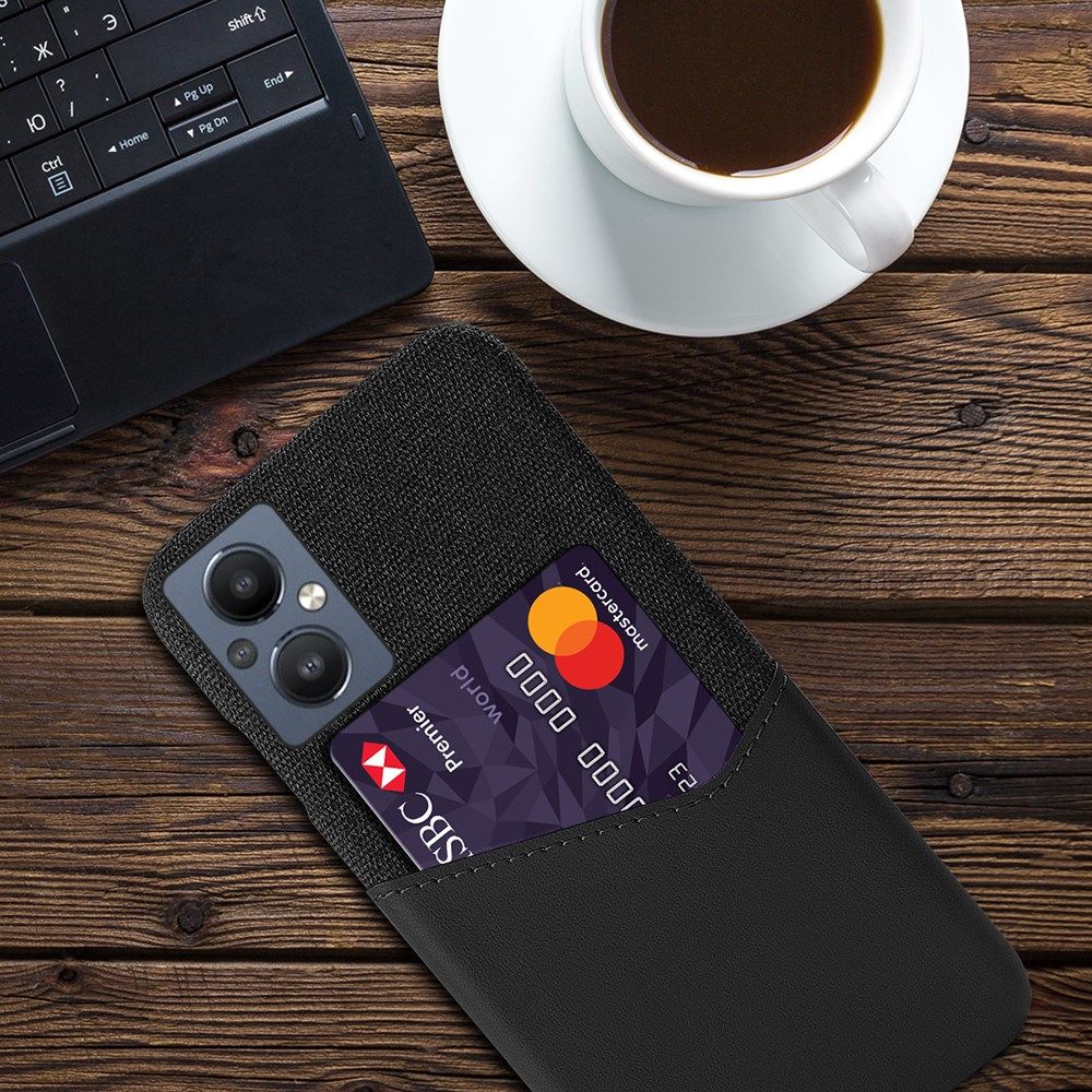 Oppo Reno 8 Lite Hoesje Back Cover met Kaarthouder Zwart afbeelding 2