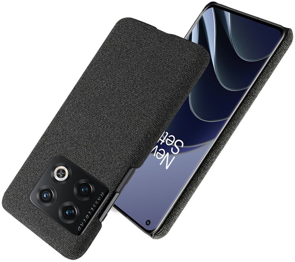 OnePlus 10 Pro Hoesje Hard Plastic met Stoffen Afwerking Zwart afbeelding 3