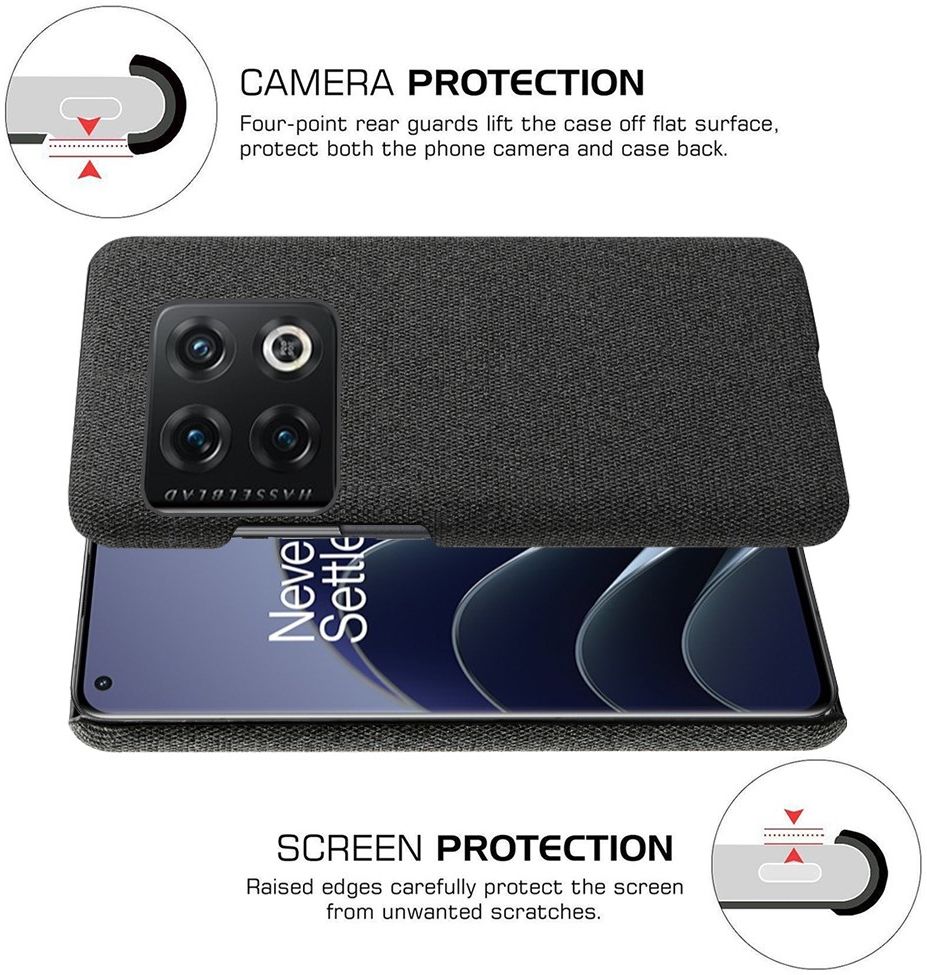 OnePlus 10 Pro Hoesje Hard Plastic met Stoffen Afwerking Zwart afbeelding 5