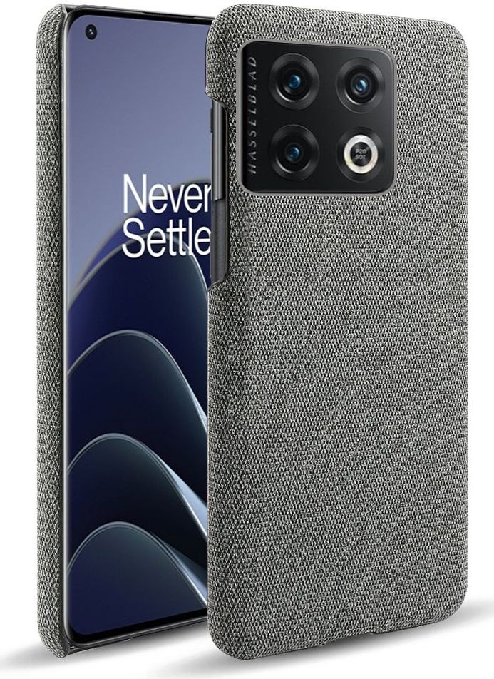 OnePlus 10 Pro Hoesje Hard Plastic met Stoffen Afwerking Grijs afbeelding 1