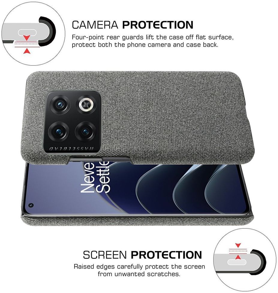 OnePlus 10 Pro Hoesje Hard Plastic met Stoffen Afwerking Grijs afbeelding 5