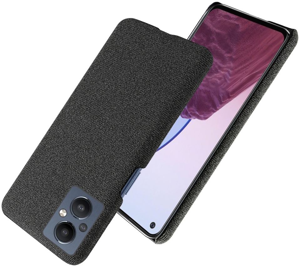 Oppo Reno 8 Lite Hoesje Hard Plastic met Stoffen Afwerking Zwart afbeelding 2