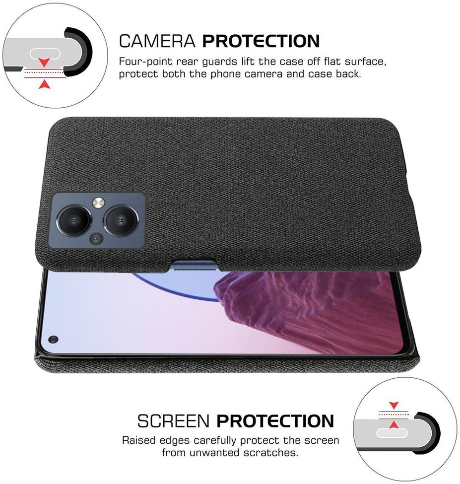 Oppo Reno 8 Lite Hoesje Hard Plastic met Stoffen Afwerking Zwart afbeelding 5