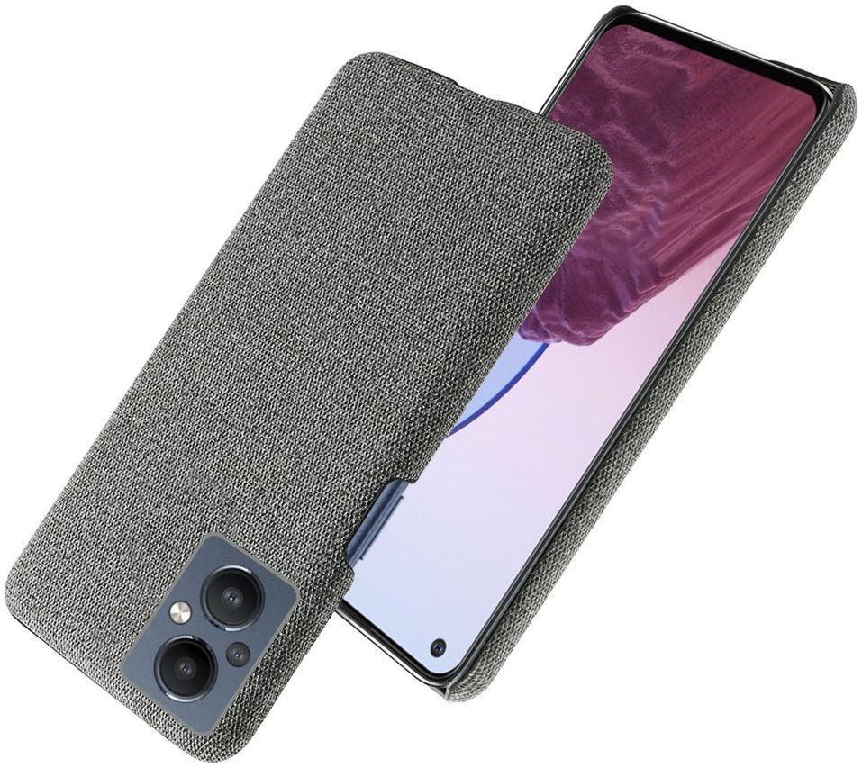 Oppo Reno 8 Lite Hoesje Hard Plastic met Stoffen Afwerking Grijs afbeelding 2