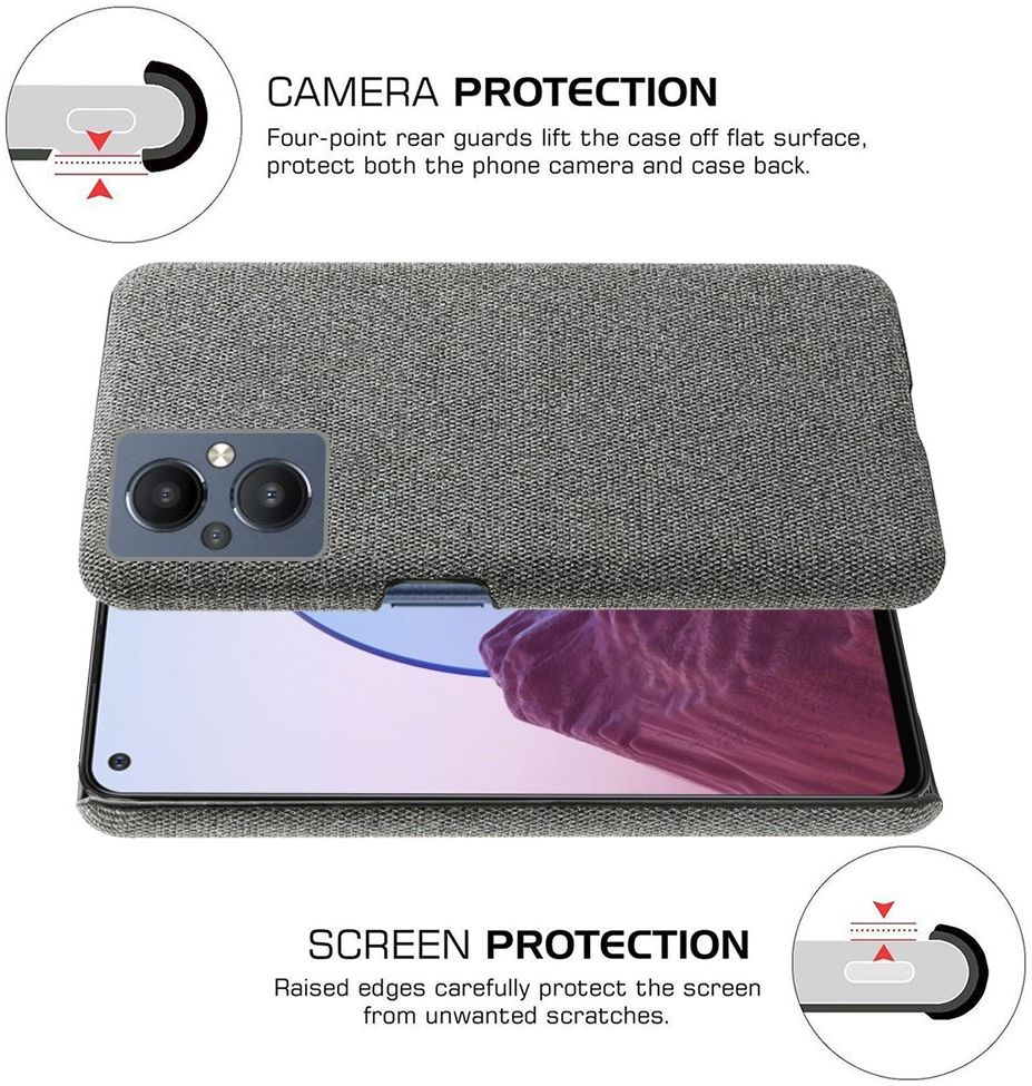 Oppo Reno 8 Lite Hoesje Hard Plastic met Stoffen Afwerking Grijs afbeelding 5