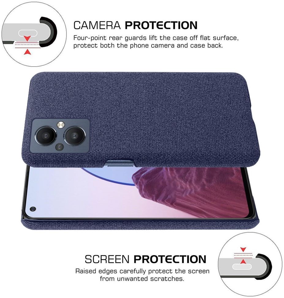 Oppo Reno 8 Lite Hoesje Hard Plastic met Stoffen Afwerking Blauw afbeelding 5