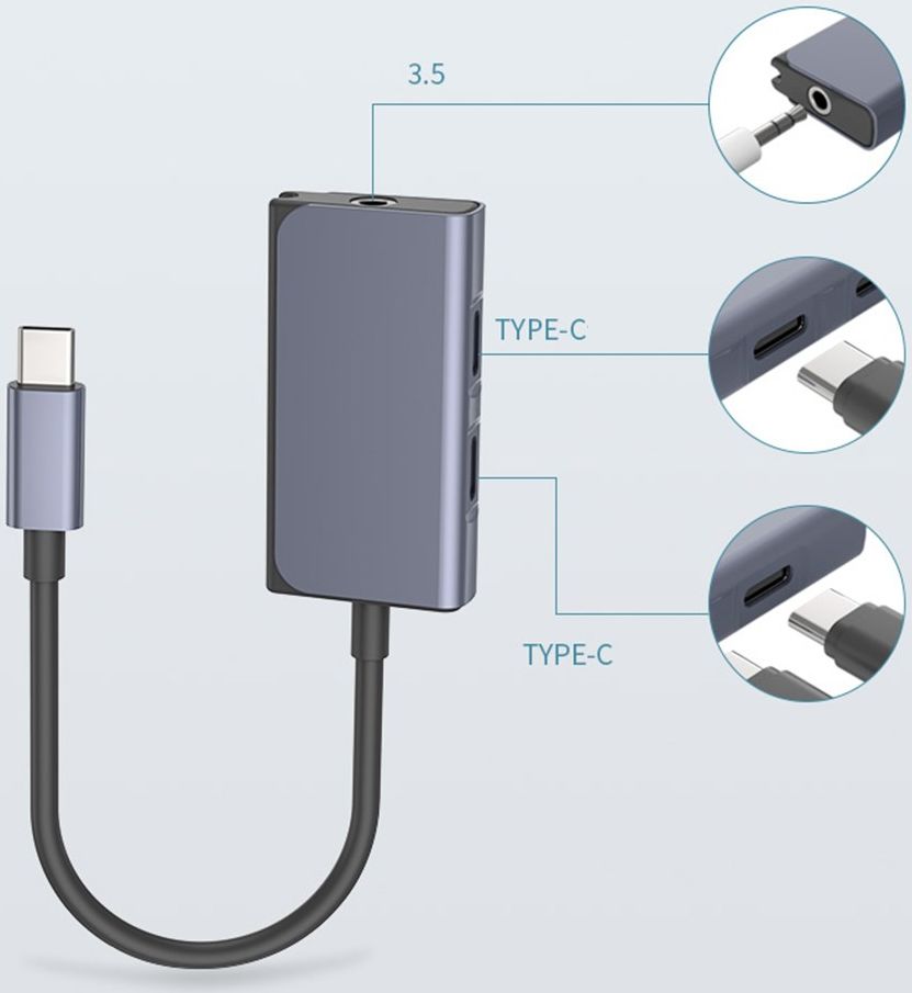 3-in-1 USB-C naar Dubbele USB-C PD 3.0 / 3.5mm Jack Audio Adapter afbeelding 3