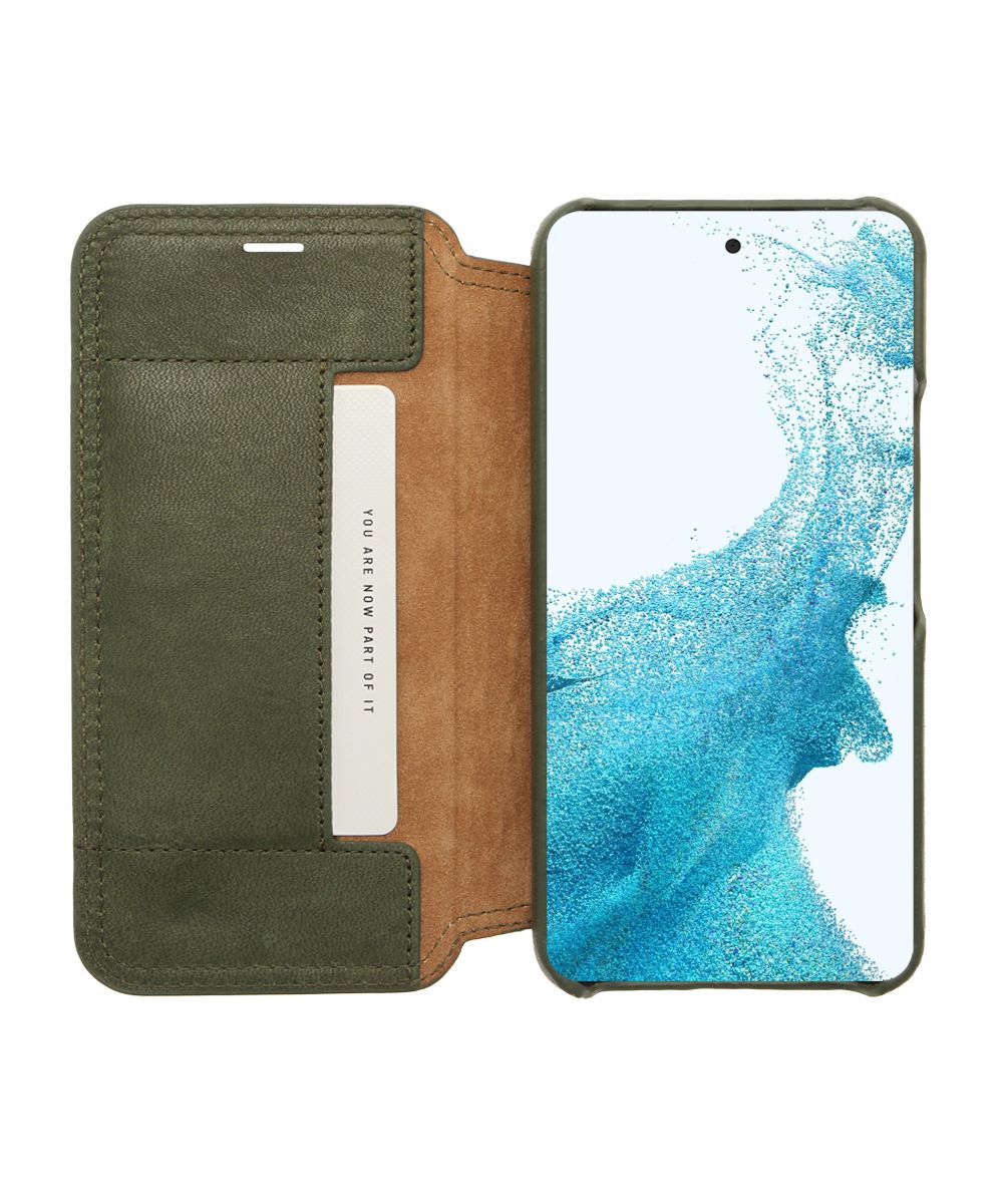 Minim Samsung Galaxy S22 Hoesje Echt Leer Book Case Groen afbeelding 1