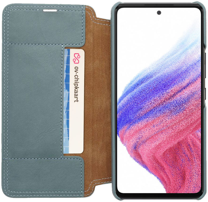 Minim Samsung Galaxy A53 Hoesje Echt Leer Book Case Blauw afbeelding 1