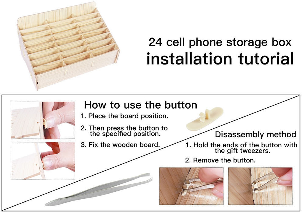 Houten Organizer / Telefoonhouder voor Klassen en Meetings (24 Vakken) afbeelding 4