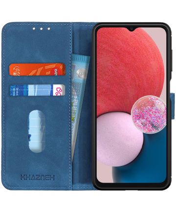 KHAZNEH Samsung Galaxy A13 4G Hoesje Retro Wallet Book Case Blauw Hoesjes