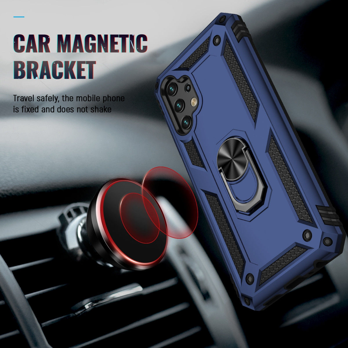 Samsung Galaxy A13 4G Hoesje met Kickstand Ring Back Cover Blauw afbeelding 4