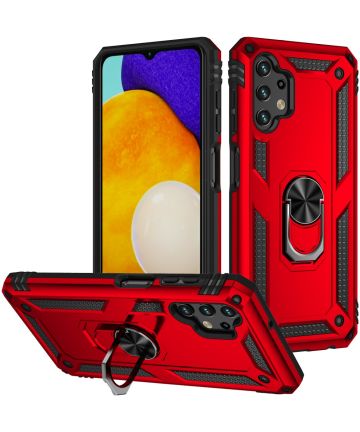 Samsung Galaxy A13 4G Hoesje met Kickstand Ring Back Cover Rood Hoesjes