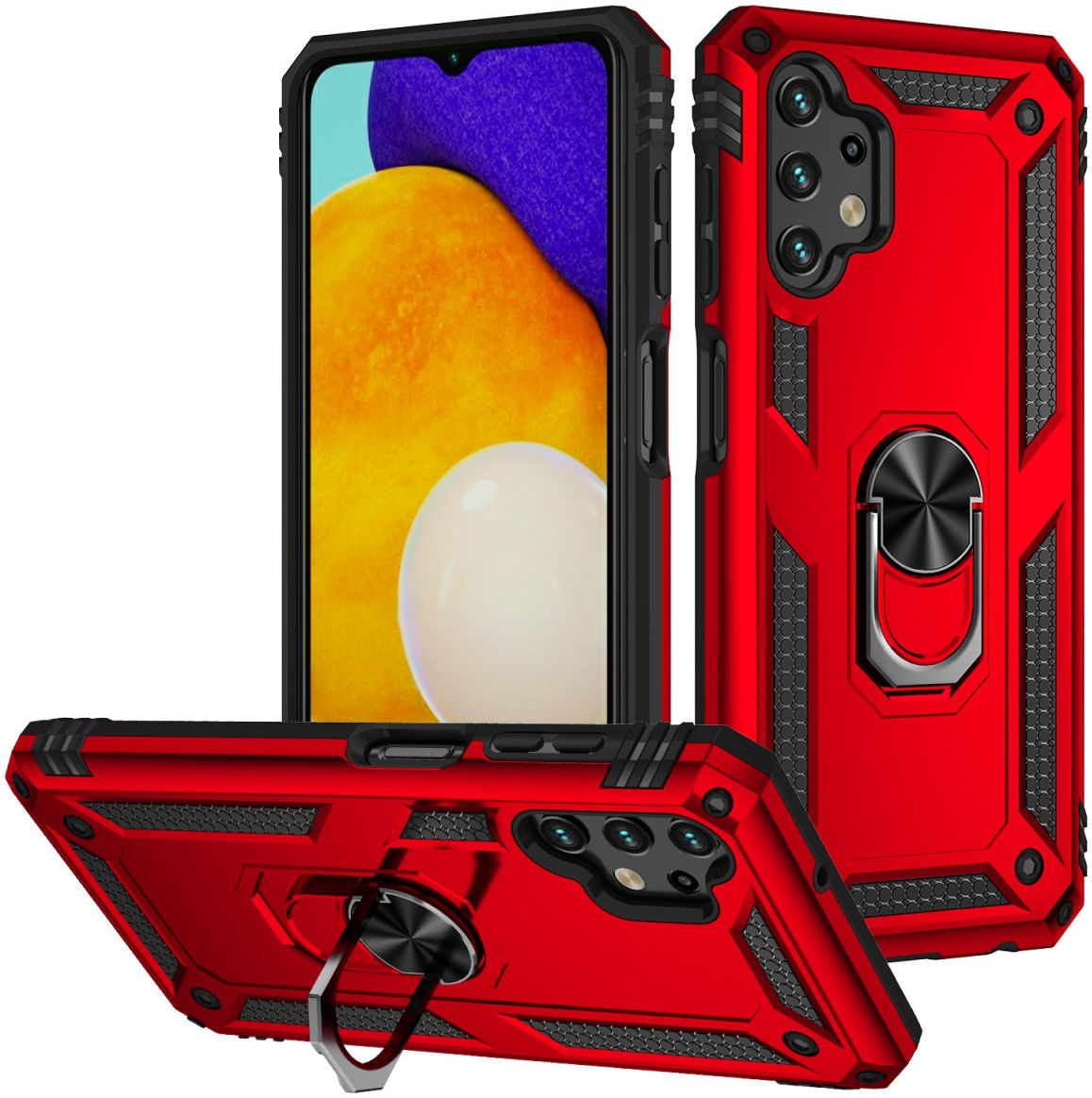 Samsung Galaxy A13 4G Hoesje met Kickstand Ring Back Cover Rood afbeelding 1