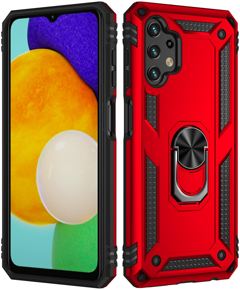Samsung Galaxy A13 4G Hoesje met Kickstand Ring Back Cover Rood afbeelding 2