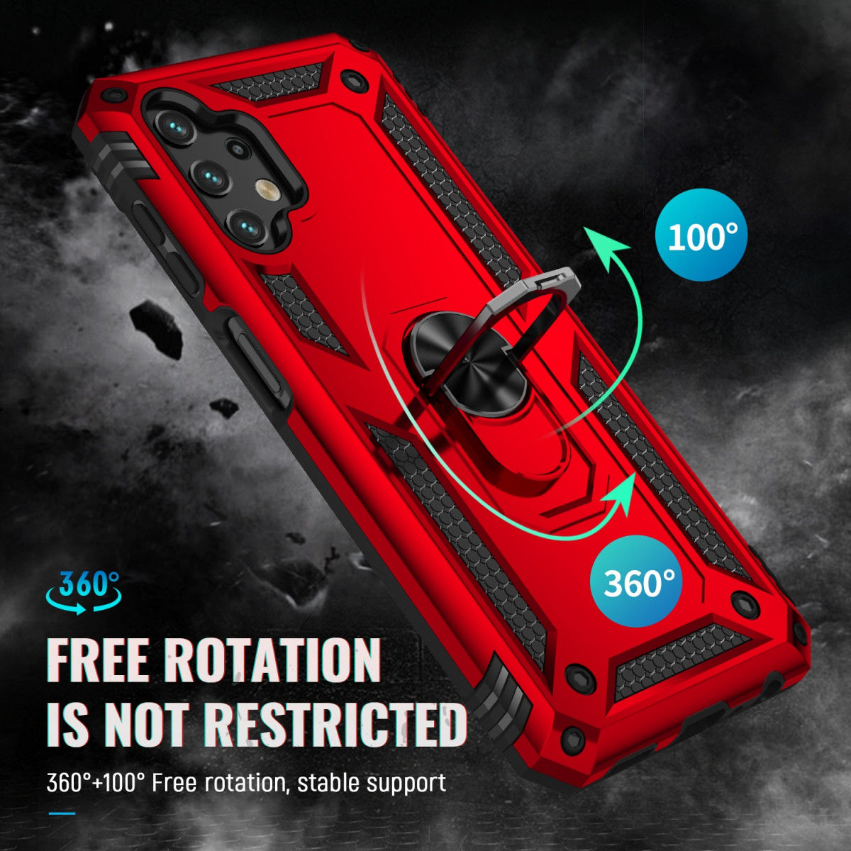 Samsung Galaxy A13 4G Hoesje met Kickstand Ring Back Cover Rood afbeelding 3