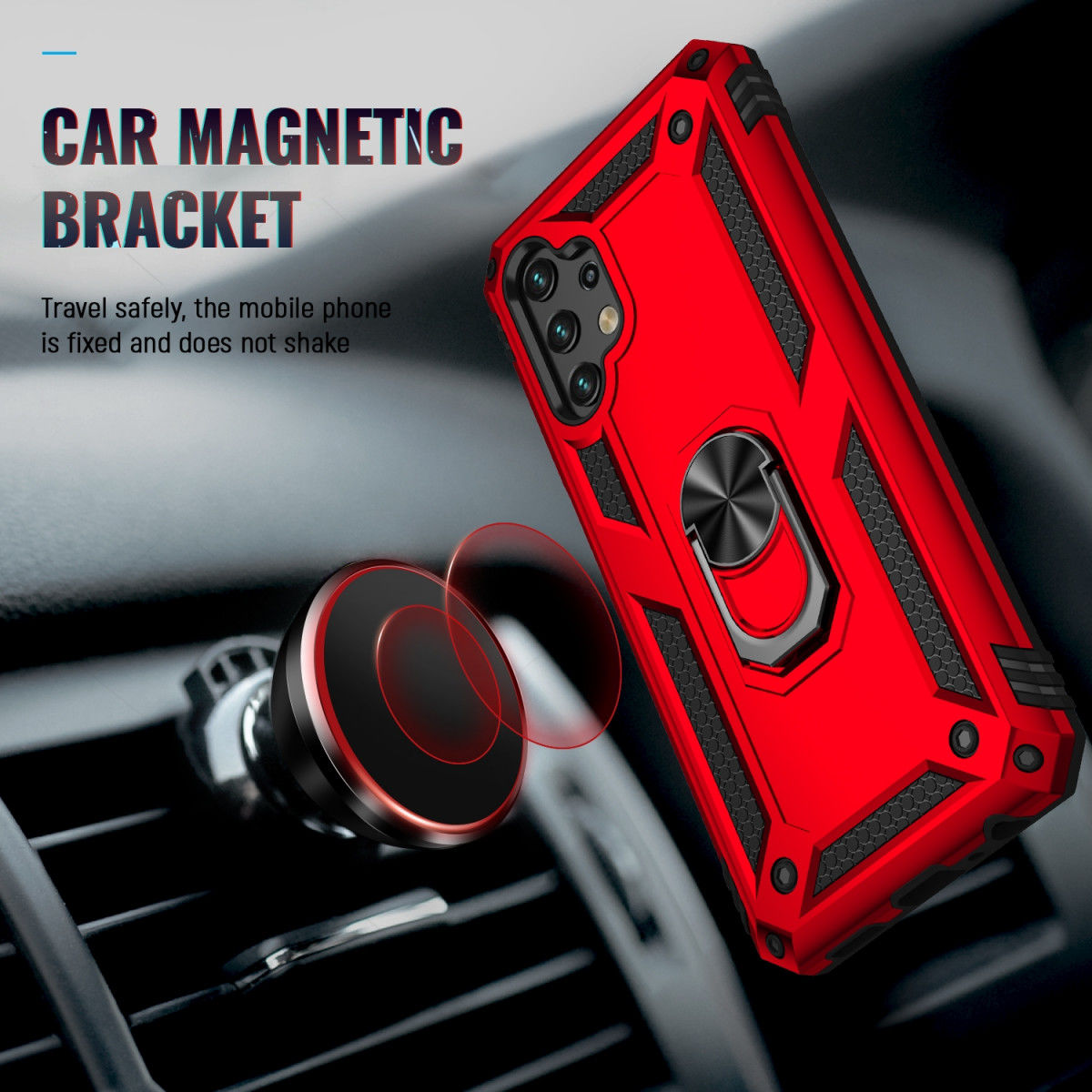 Samsung Galaxy A13 4G Hoesje met Kickstand Ring Back Cover Rood afbeelding 4