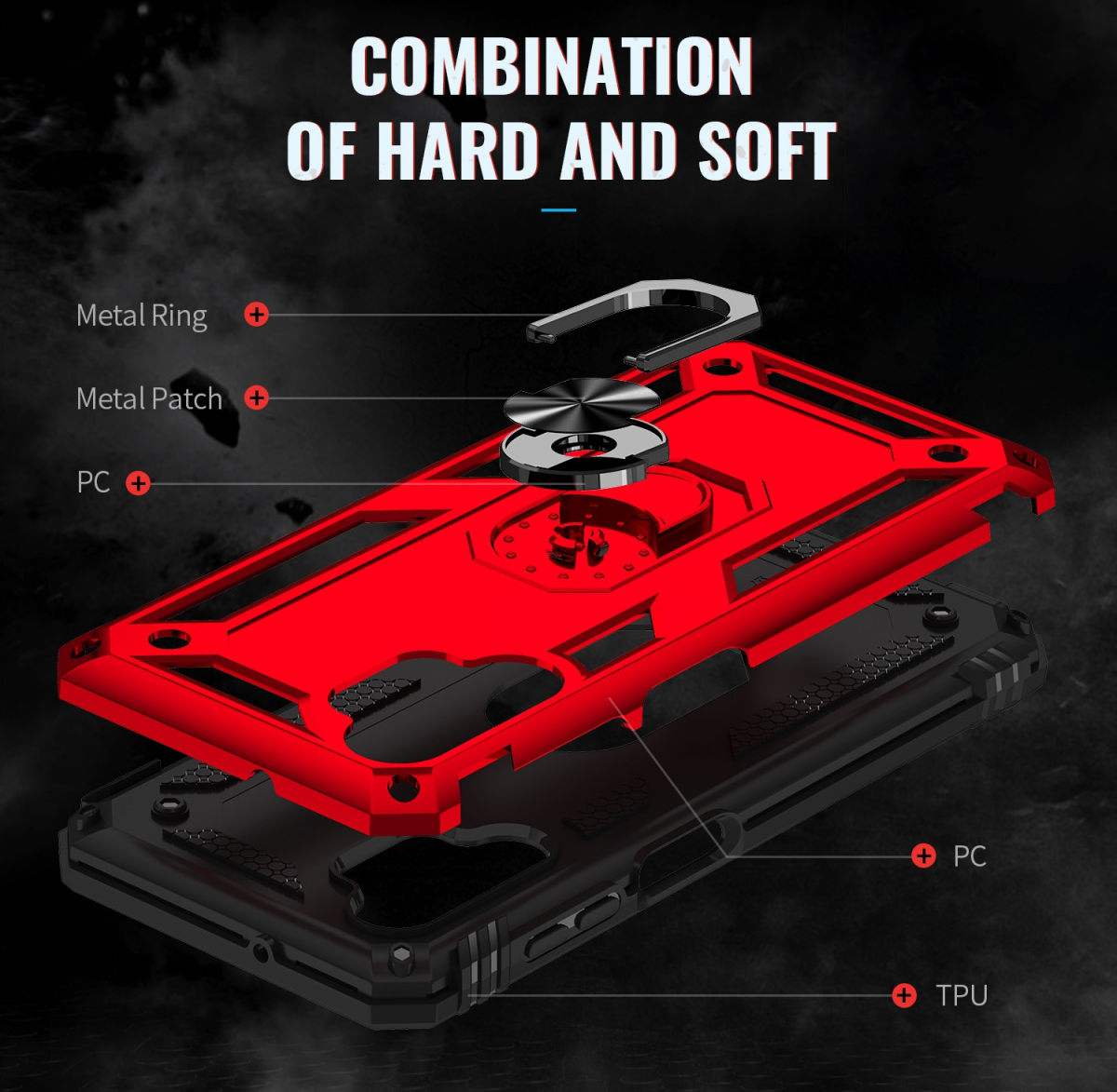 Samsung Galaxy A13 4G Hoesje met Kickstand Ring Back Cover Rood afbeelding 5