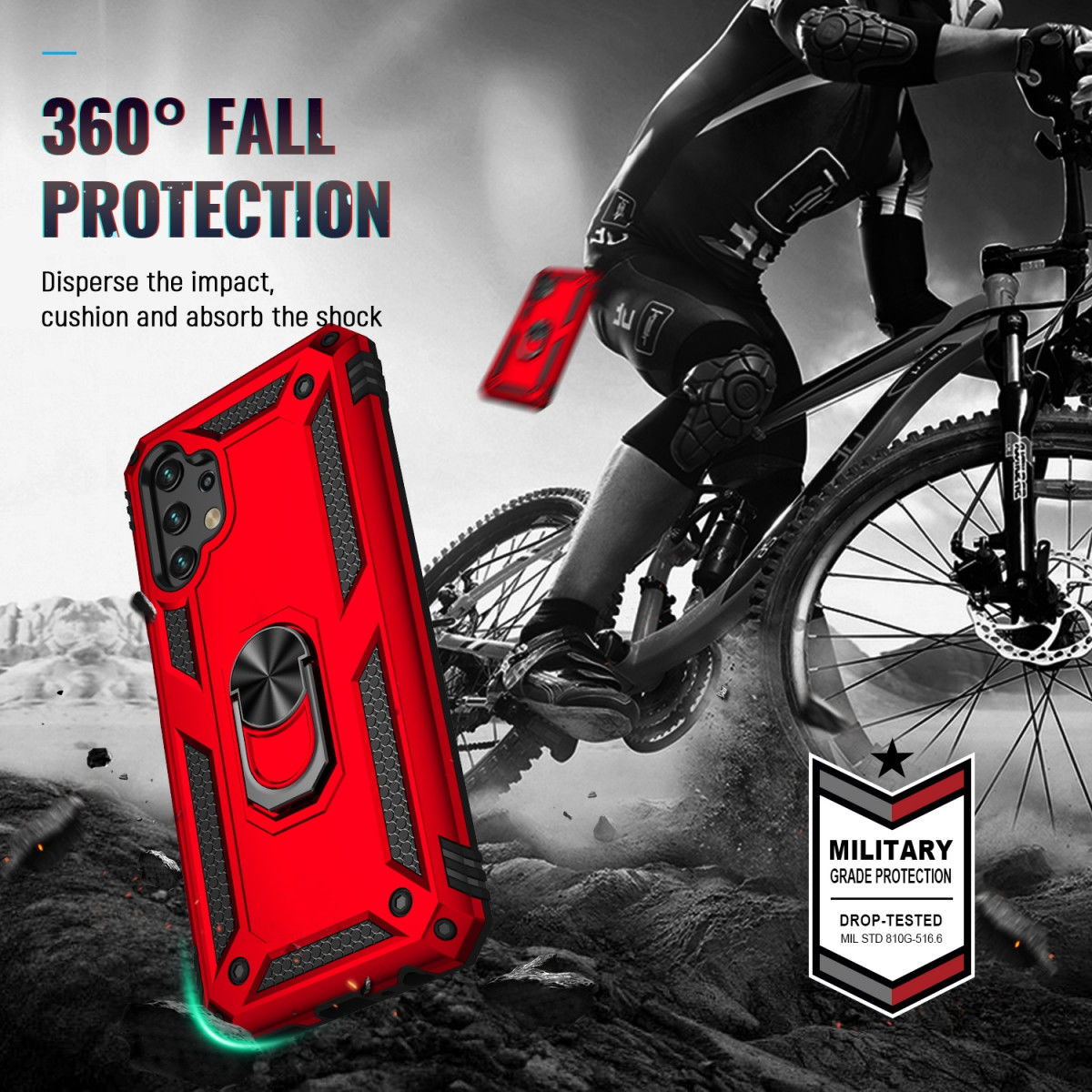 Samsung Galaxy A13 4G Hoesje met Kickstand Ring Back Cover Rood afbeelding 6