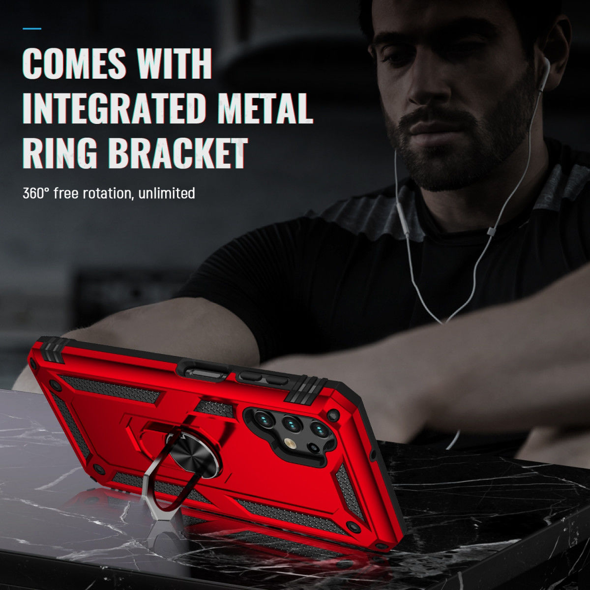 Samsung Galaxy A13 4G Hoesje met Kickstand Ring Back Cover Rood afbeelding 7