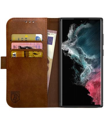 Rosso Element Samsung Galaxy S22 Ultra Hoesje Book Cover Wallet Bruin Hoesjes