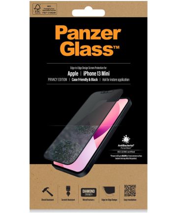 PanzerGlass iPhone 13 Mini Privacy Glass Case Friendly Antibacterieel Screen Protectors