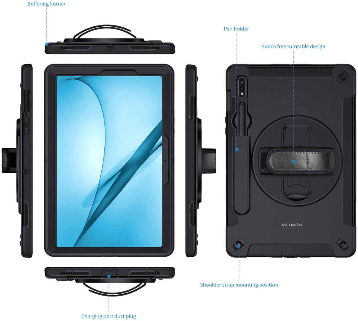 4smarts Rugged GRIP Samsung Galaxy Tab S8+ / S7+ / S7 FE Hoes Zwart afbeelding 3