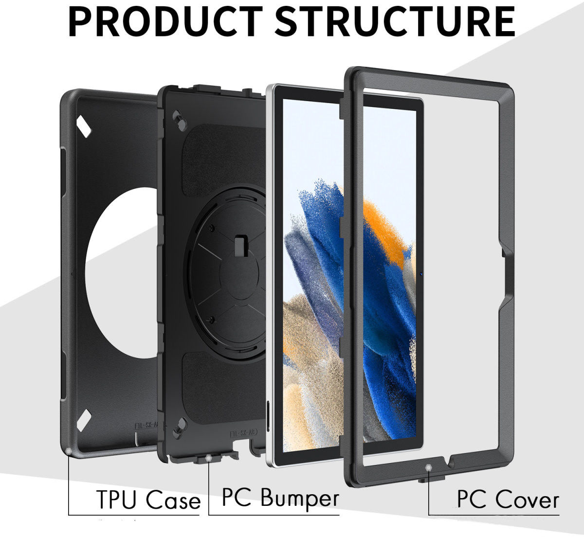 4smarts Rugged GRIP Samsung Galaxy Tab S8+ / S7+ / S7 FE Hoes Zwart afbeelding 5