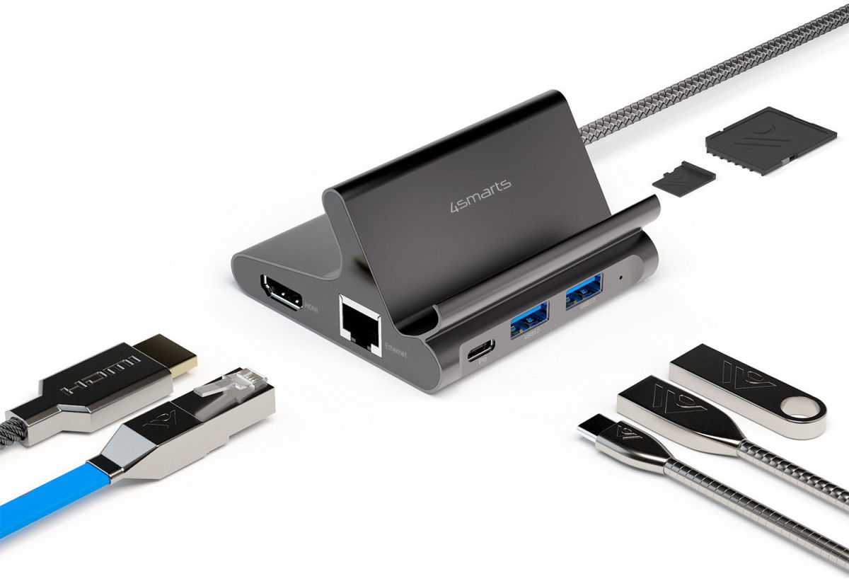 4smarts 7-in-1 Hub met Universele Tablet en Telefoonstandaard Grijs afbeelding 3
