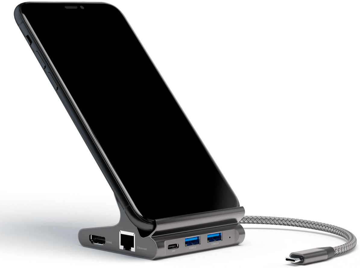 4smarts 7-in-1 Hub met Universele Tablet en Telefoonstandaard Grijs afbeelding 4