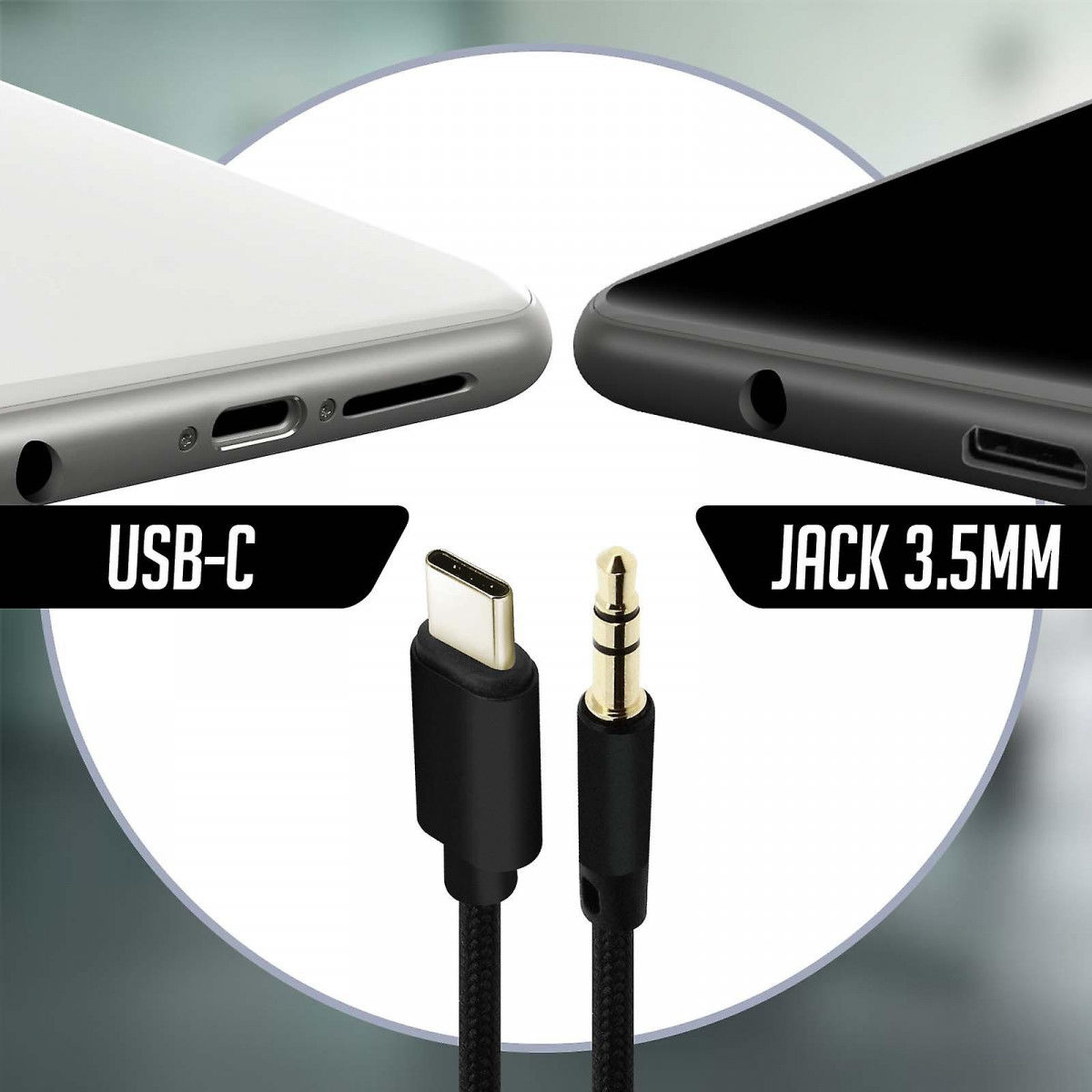 4Smarts 3.5mm Jack naar 3.5mm Jack / USB-C Aux Kabel 1.2 Meter Zwart afbeelding 3