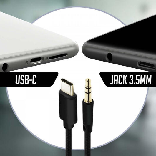 4Smarts 3.5mm Jack naar 3.5mm Jack / USB-C Aux Kabel 1.2 Meter Zwart afbeelding 3