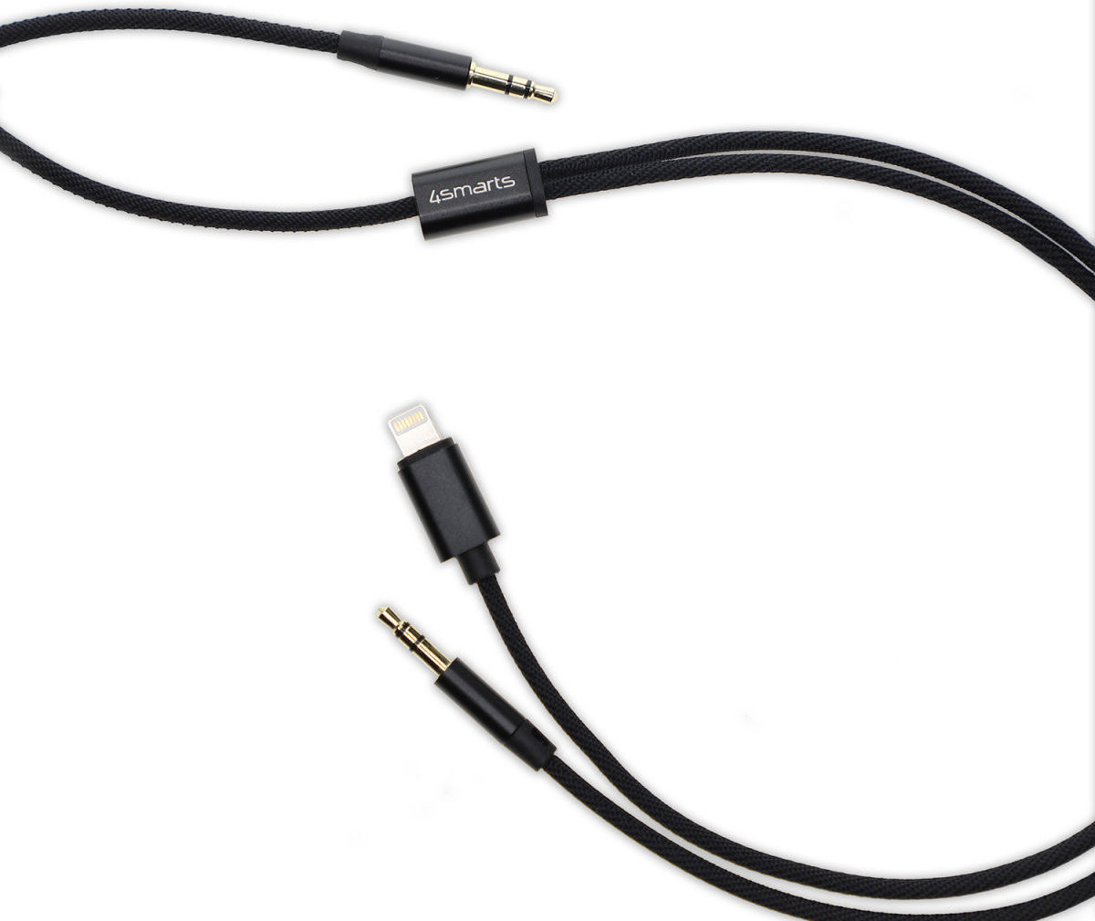 4Smarts 3.5mm Jack naar 3.5mm Jack / Lightning Aux Kabel 1.2 M Zwart afbeelding 2