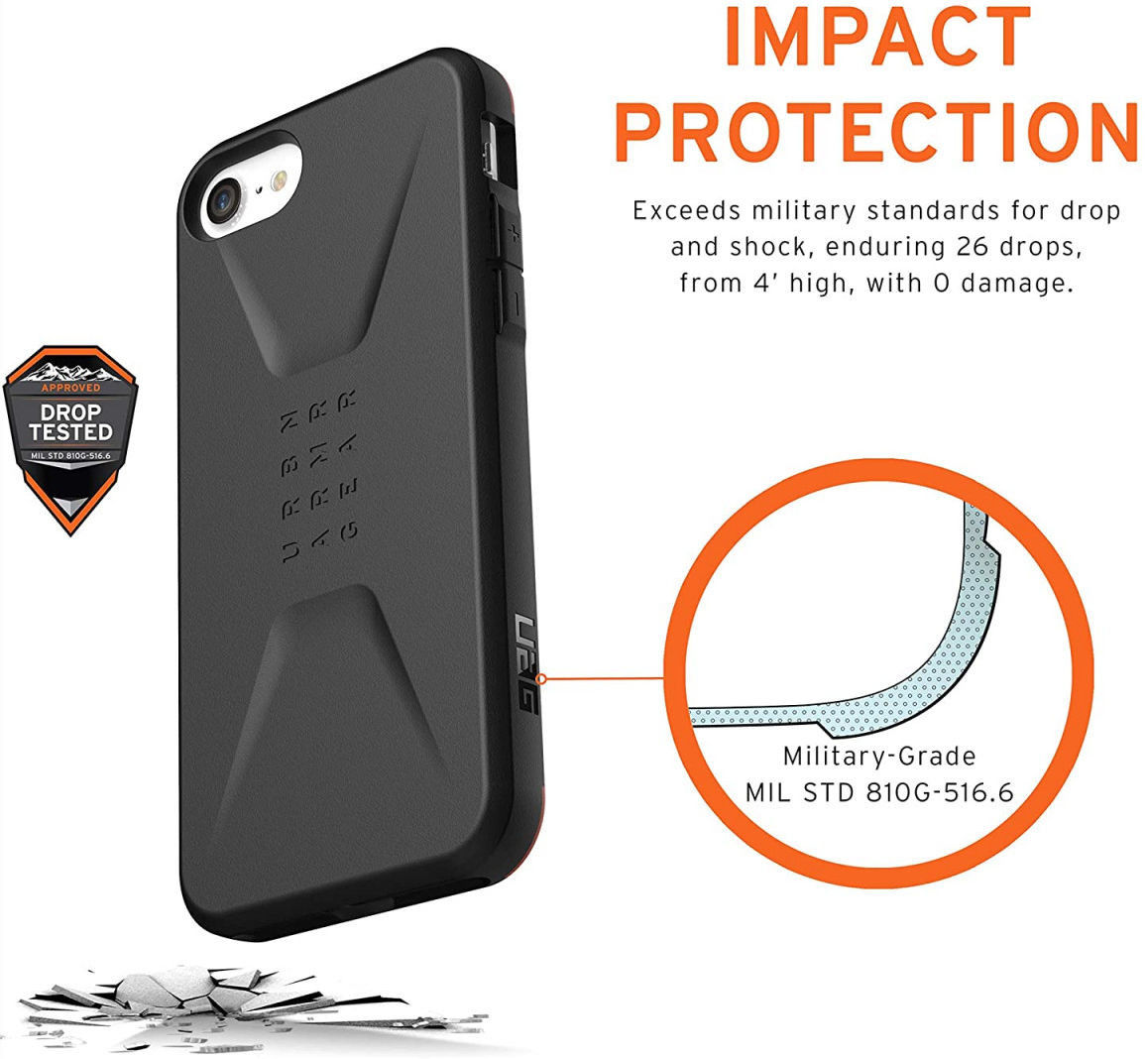 Urban Armor Gear Civilian iPhone SE (2020/2022) / 8 / 7 Hoesje Zwart afbeelding 6