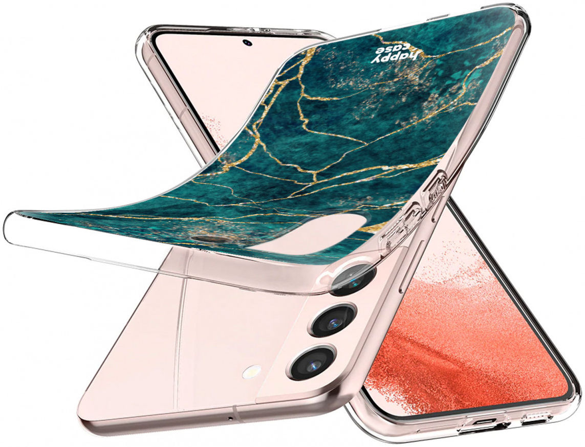 HappyCase Samsung Galaxy S22 Hoesje Flexibel TPU Aqua Marmer Print afbeelding 4