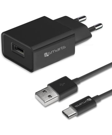 4Smarts 12W USB Oplader 2.4A met USB naar USB-C Kabel 2 Meter Zwart Opladers