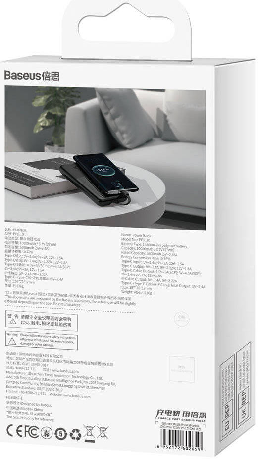 Baseus Elf 10.000 mAh Powerbank met Display PD en QC 22.5W Zwart afbeelding 13