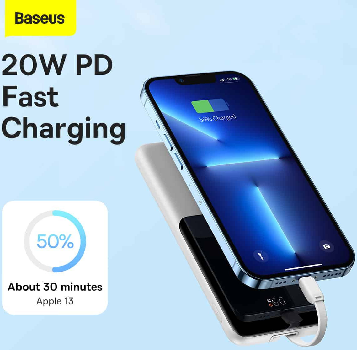 Baseus Elf 10.000 mAh Powerbank met Display PD en QC 22.5W Zwart afbeelding 4