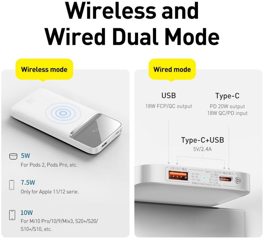 Baseus Powerbank 10.000 mAh 20W Geschikt voor Apple MagSafe Wit afbeelding 4