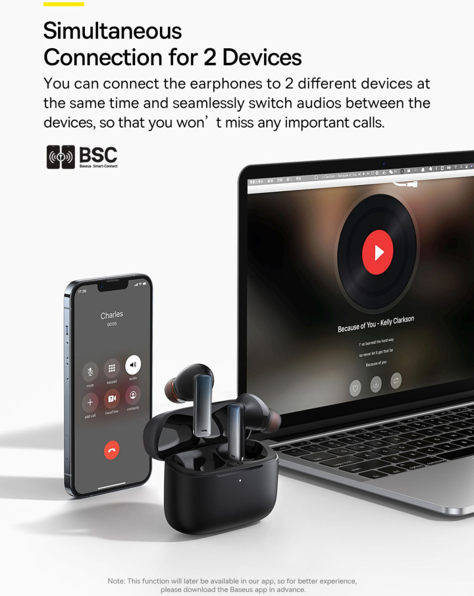 Baseus Bowie M2 Volledig Draadloze Bluetooth 5.2 Oordopjes Wit afbeelding 10