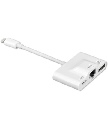 4Smarts 3-in-1 Hub Lightning naar USB-A/Ethternet/Lightning Ingang Wit Kabels