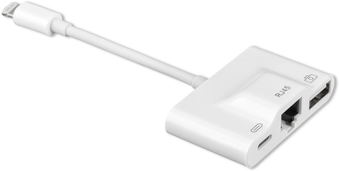 4Smarts 3-in-1 Hub Lightning naar USB-A/Ethternet/Lightning Ingang Wit afbeelding 1