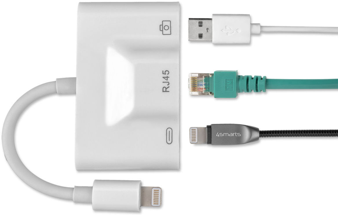 4Smarts 3-in-1 Hub Lightning naar USB-A/Ethternet/Lightning Ingang Wit afbeelding 2