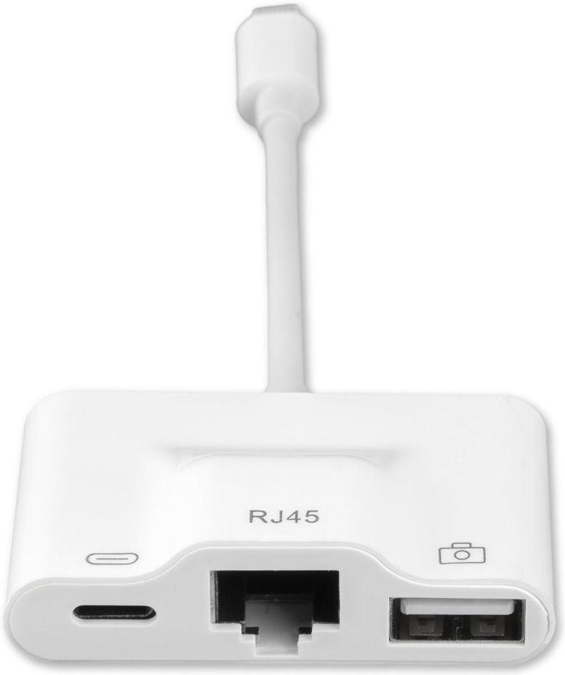 4Smarts 3-in-1 Hub Lightning naar USB-A/Ethternet/Lightning Ingang Wit afbeelding 3