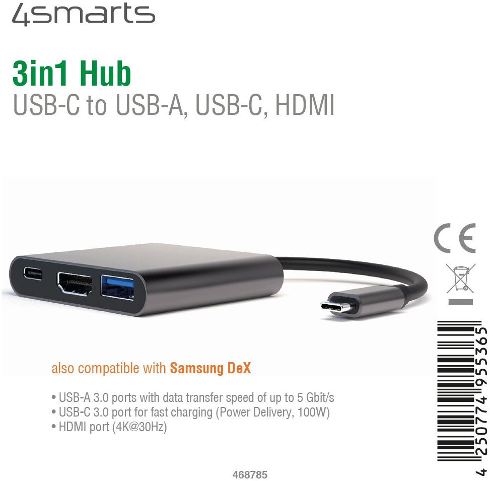 4smarts 3-in-1 Hub USB-C naar USB 3.0 / USB-C 3.0 / HDMI 4K@30Hz afbeelding 4