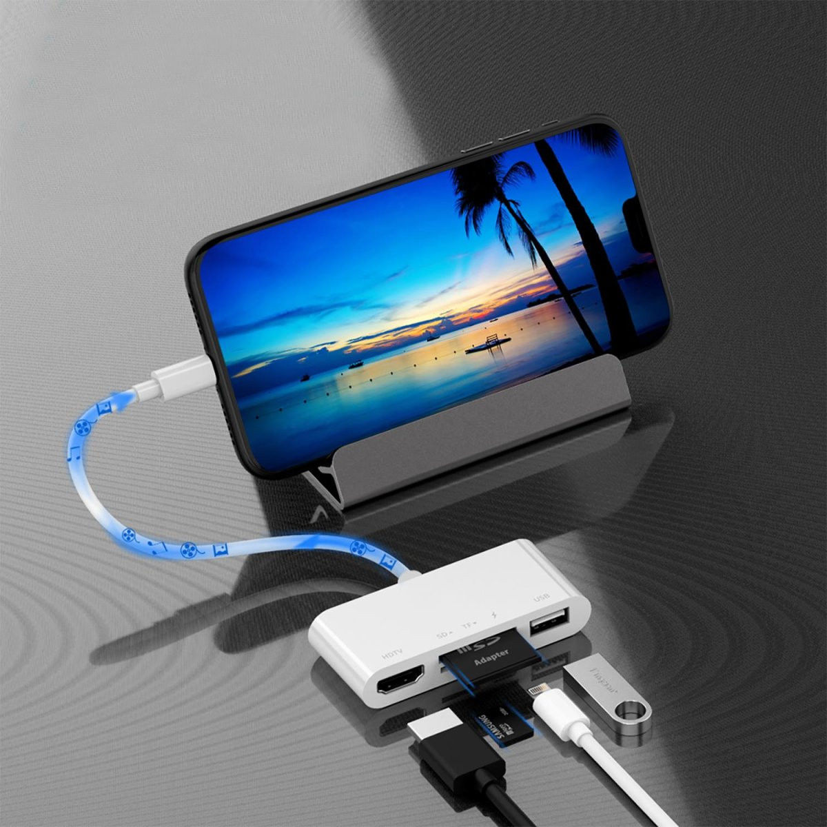 4smarts 5-in-1 Hub Lightning naar USB 2.0/HDMI/SD/Micro SD Wit afbeelding 5