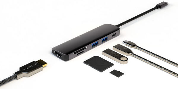 4Smarts 6-in-1 Hub USB-A / USB-C / Micro SD / SD-kaart / HDMI Grijs afbeelding 2