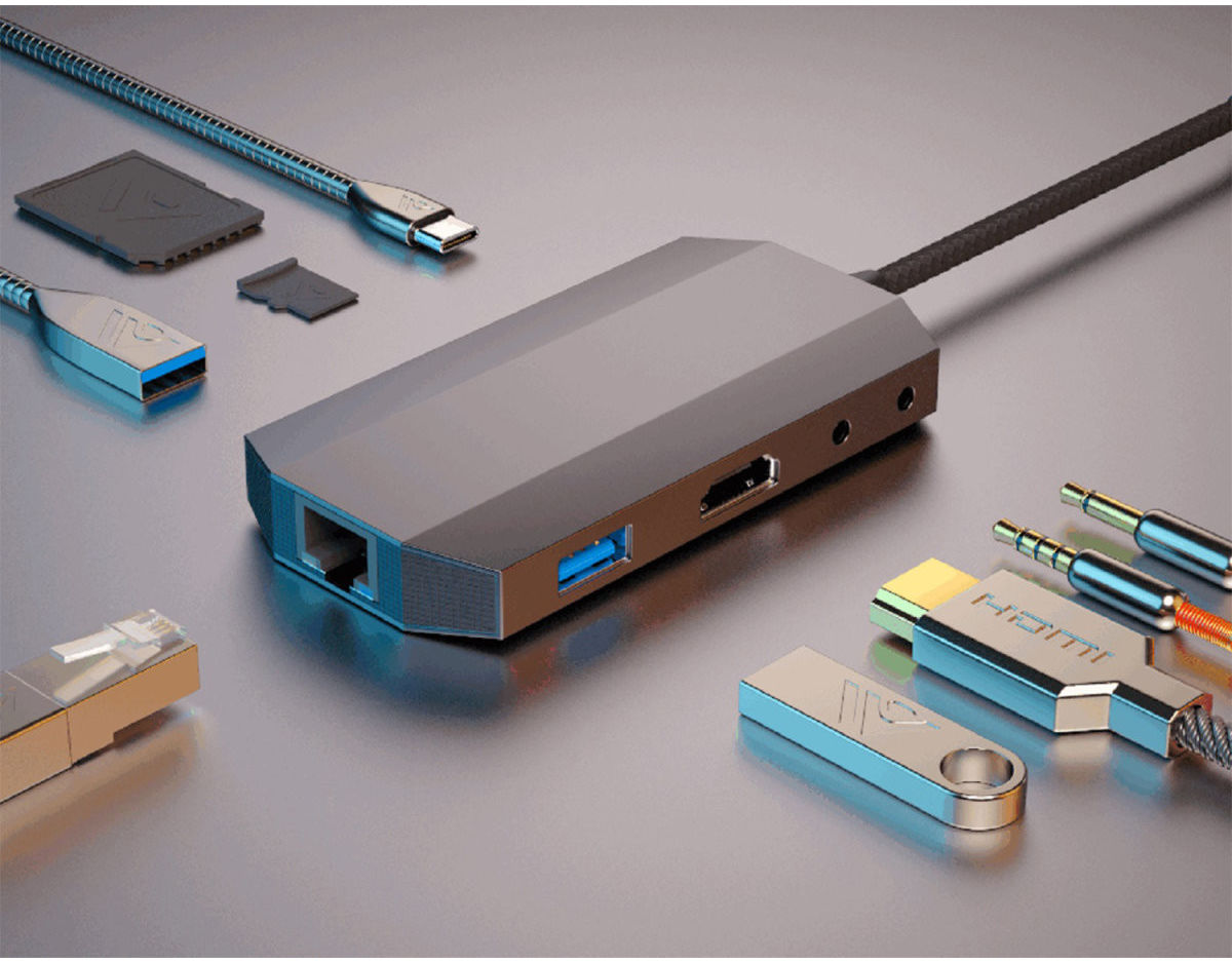 4Smarts 9-in-1 Hub LAN/USB-A/USB-C/3.5mm/SD-kaart Ingang Space Gray afbeelding 2