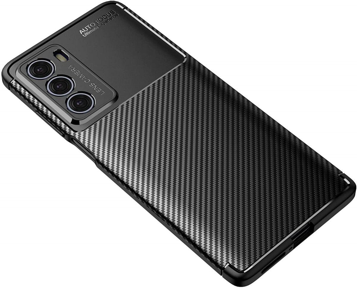 Motorola Moto G200 5G Hoesje Siliconen Carbon TPU Back Cover Zwart afbeelding 2